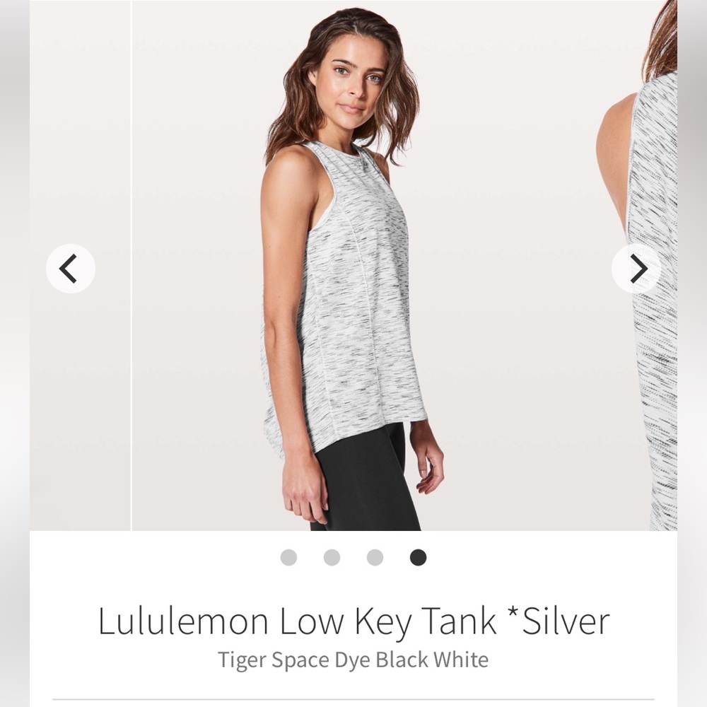 Lululemon Low Key Tank/Tiger Space Dye/white/gray/silver. See measurement photo.